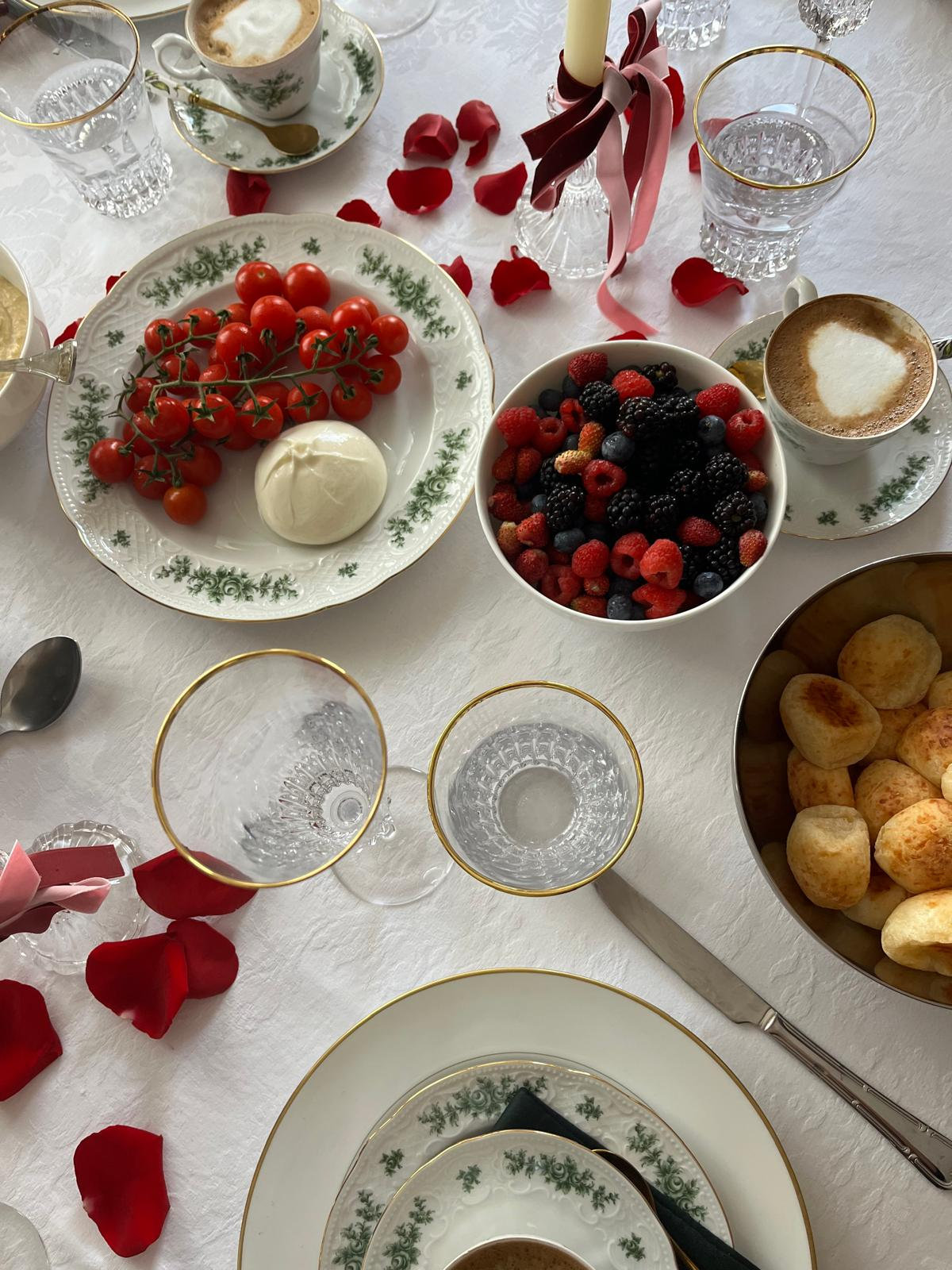 Brunch table with berries and pastries