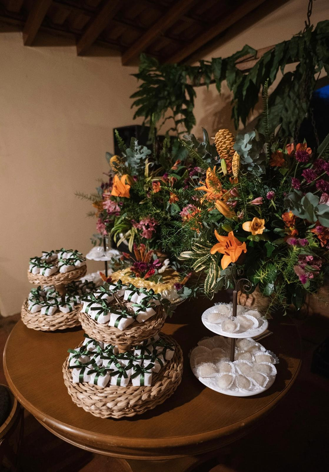 Festive floral display with baskets